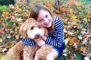 Девочка обнимает лабрадудля