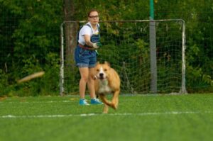 Амстафф тренируется с хозяйкой