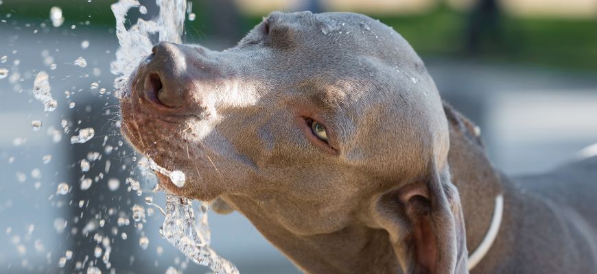 Собака много пьет воды